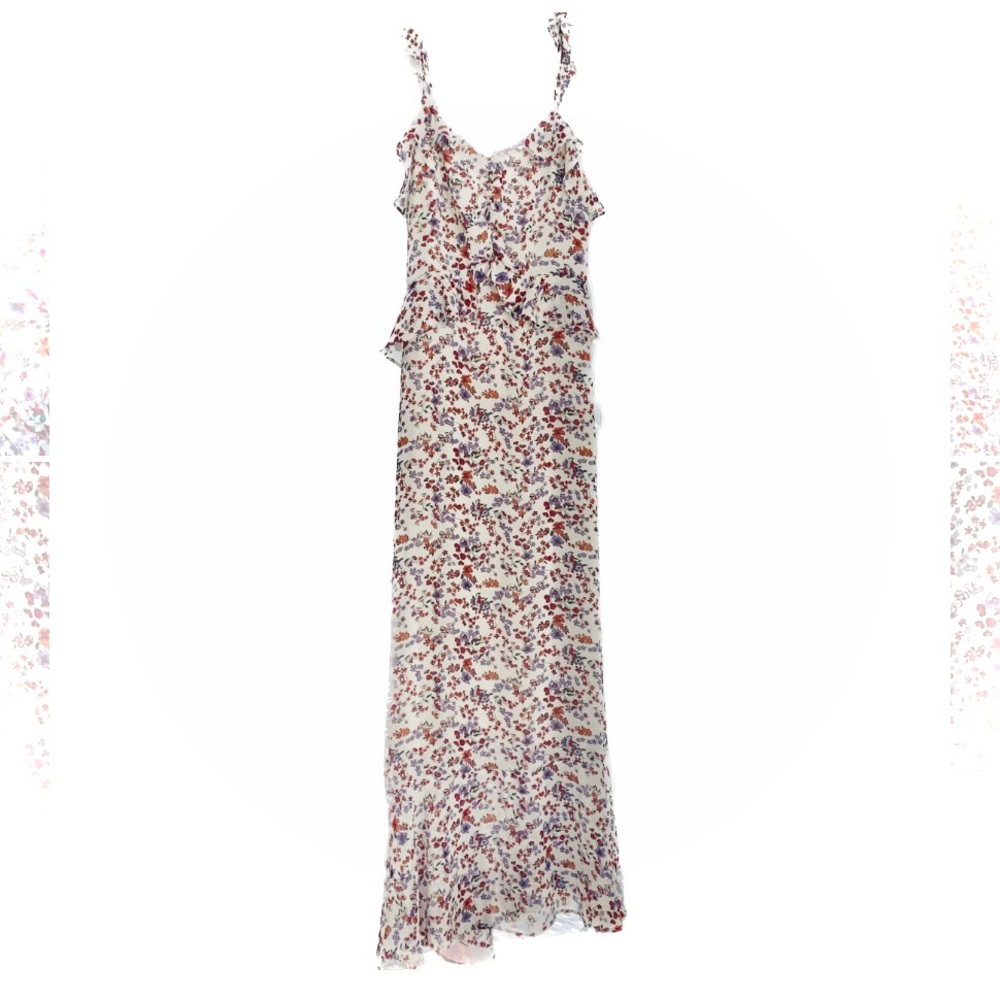 SANDY & SID New York | M | Floral Ruffle Spaghetti Strap Lined Spring Maxi Dress